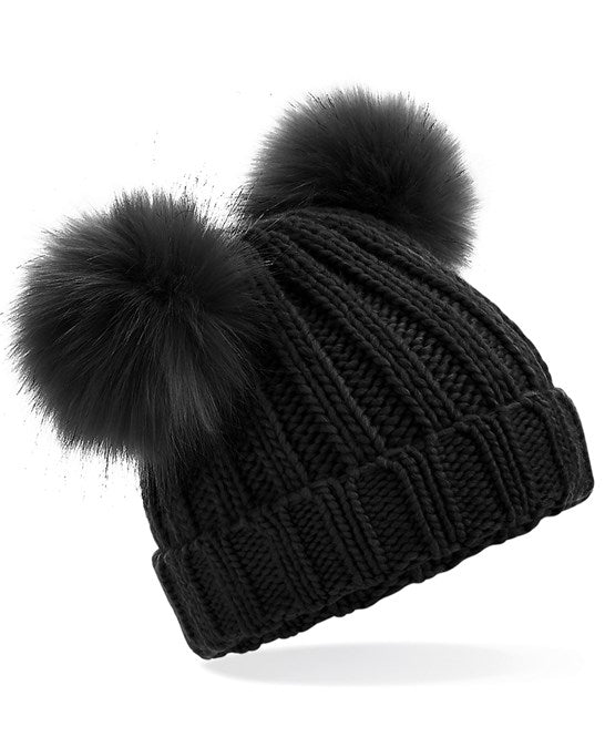 Black Double Pom Pom - Beanie Hat